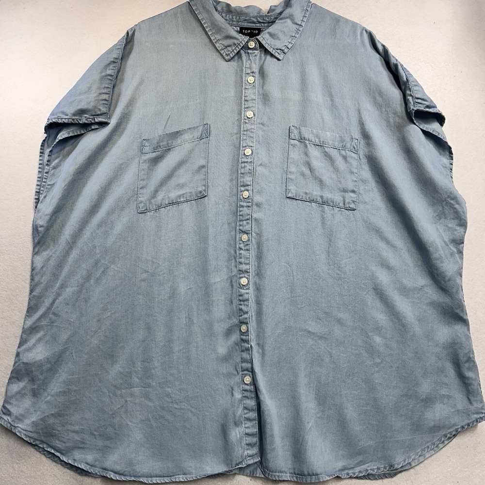 Torrid Womens Plus Size 4 Blue Chambray Collared Button-Up Short Sleeve Pockets